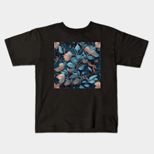 Elegant leaf tendrils in cream and light blue Kids T-Shirt